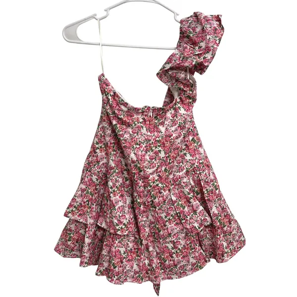 NWT Hello Molly Ruffled Out Dress Floral‎ One Shoulder Ruffle Mini Dress Pink 8 - Image 2