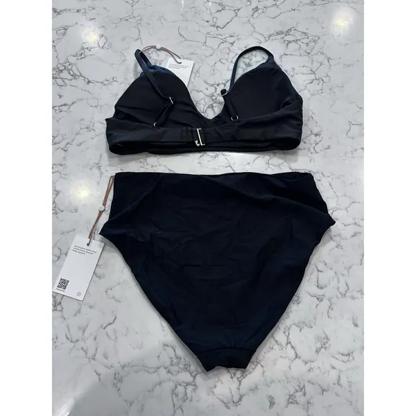 NWT Quince Black Italian V Neck Bikini Top & High Rise Bottom Size Medium - Image 2