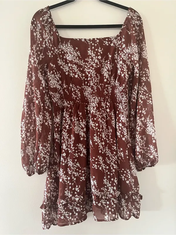Altar'd State Brown White Floral Mini Dress Medium Fall Romantic Going Out - Image 7