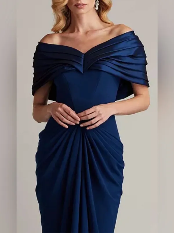NEW Tadashi Shoji Seraphine Pleated Portrait Collar navy blue Gown Sz 14 - Image 5