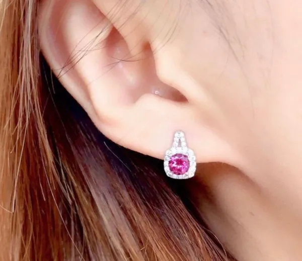 14K White Gold Plated Ruby Stud Earrings for Women Silver - Image 5