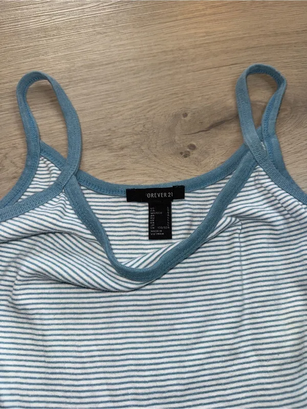 Forever 21 White & Light Blue Striped Cropped Cami - Image 2