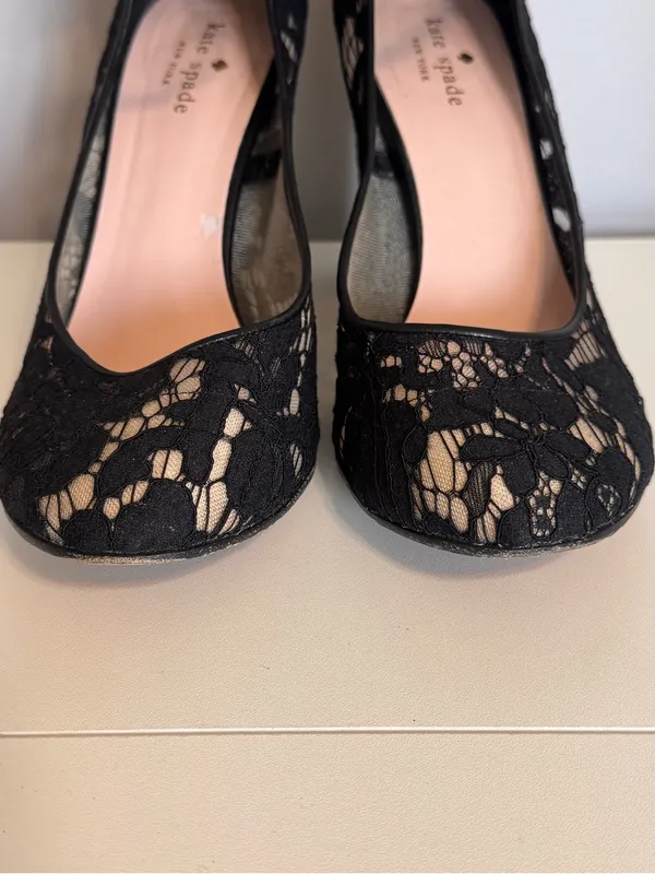 Kate Spade New York Black Lace Ankle Strap Block‎ Heel Pumps 10.5M - Image 3