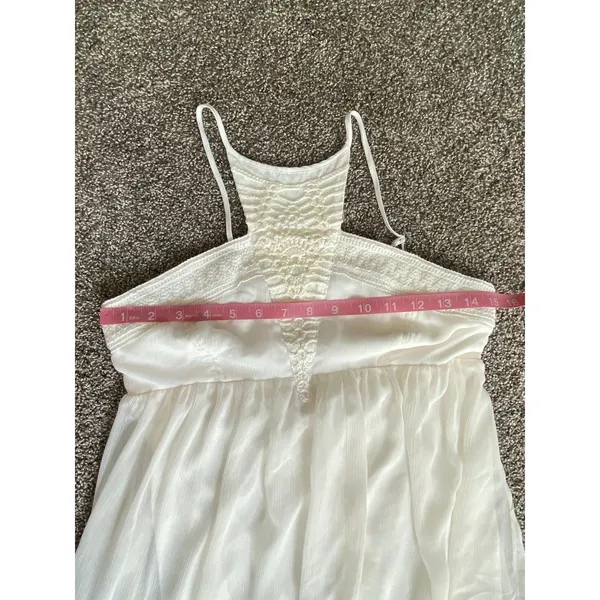 Express White Maxi Dress Lace Halter High Neck Sheet Flowy Overlay Small - Image 4
