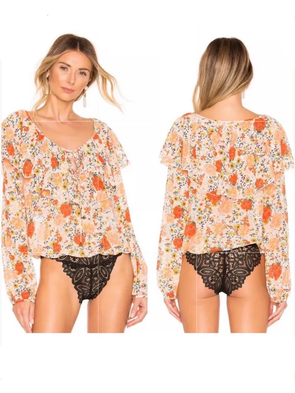 NWT Free People Say It To Me Floral Ruffled Bodysuit Size Medium - Image 3