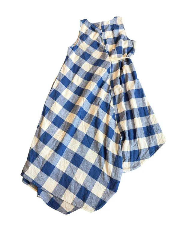 Maeve Blue White Buffalo Check Dress Asymmetrical Hem Sleeveless X-Large Women's - Image 7