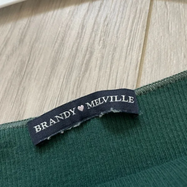 Brandy Melville Ribbed Off the Shoulder Long Sleeve Shirt Green (One Size) crop - Image 2