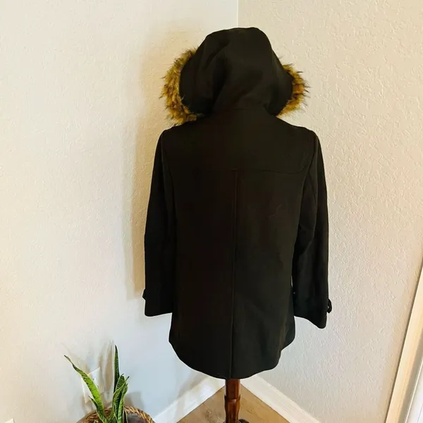 Cole Haan Wool Blend Faux Fur Trim Hooded Coat, Brown, Size 4, NWT‎ - Image 9