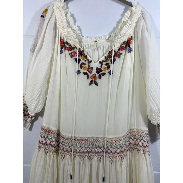 Free People Natural Harvest Moon Maxi Dress Ivory Embroidered Boho L - Image 10