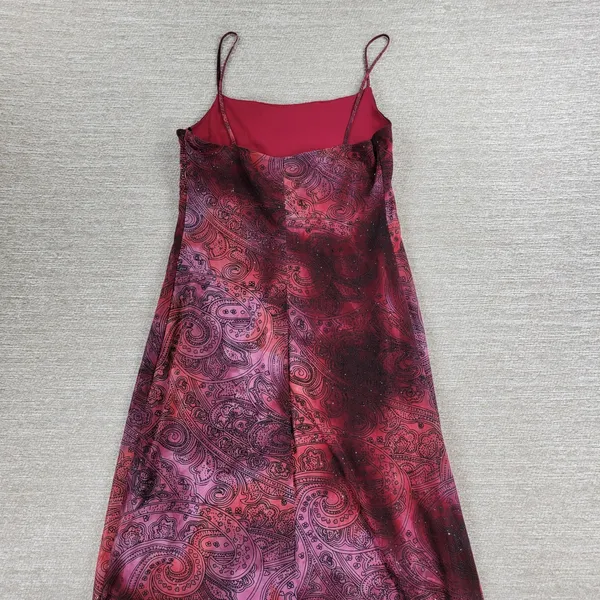 My Michelle Asymmetrical Slip Dress Large Red Glitter Y2K Paisley Fairy Grunge - Image 13