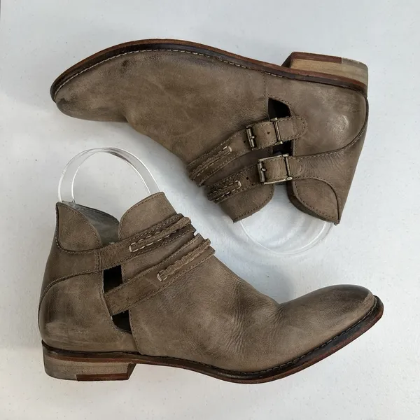 Free People 37 US 7 Braeburn Ankle Boots Booties Distressed Tan Leather Boho - Image 3