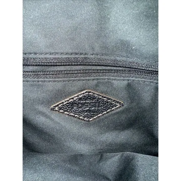 FOSSIL Black Leather Shoulder Bag Purse Crossbody Handbag Wide Zipped‎ Opening - Image 5