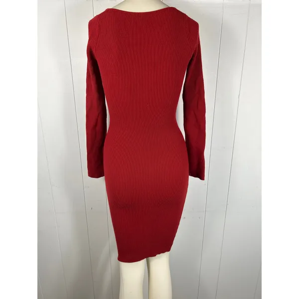 Aritzia Wilfred Tuscany Bodycon Ribbed Midi Dress in Red. Size XXS - Image 4
