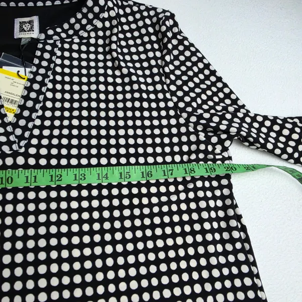 Anne Klein NWT Womens Polka Dot Split Neck Long Sleeve Blouse Black White Size M - Image 7