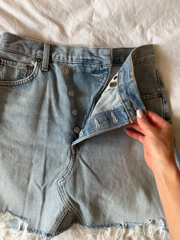 AGOLDE High-Rise Jean Skirt Denim Distressed Fray Hem Mini - Image 3
