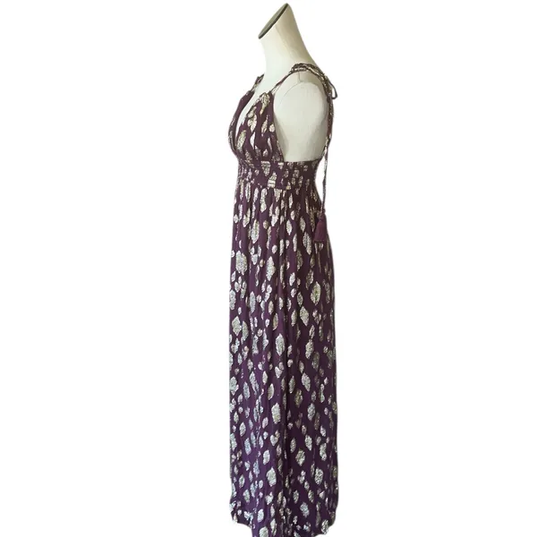 Altar'd State NWOT V Neck Purple Gold Maxi Dress Small - Image 4