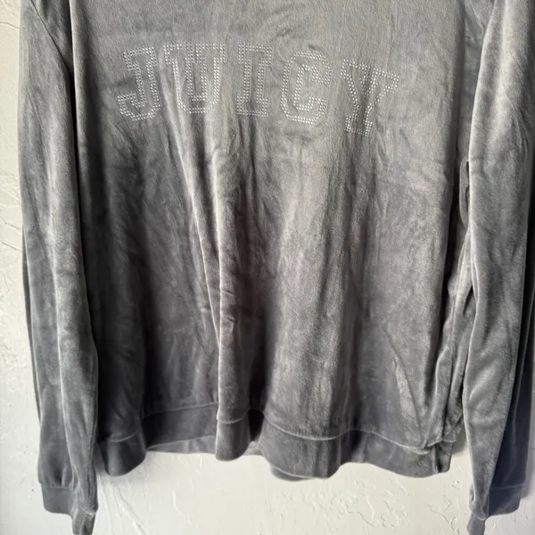 Juicy Couture Velour Sweatshirt Rhinestone Logo Gray Women's Size L Long Sleeve‎ - Image 3
