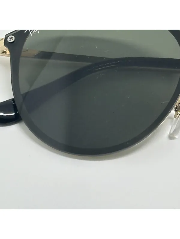 Ray-Ban RB3574 Black and Gold Round Sunglasses with Green Lenses - Image 4