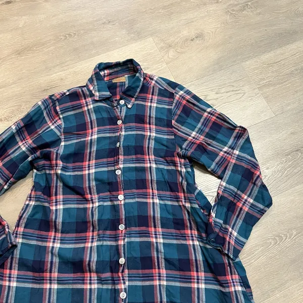 Tulip Blue and Pink Flannel‎ Plaid Dress Size Small S A-line Pockets Artsy - Image 3