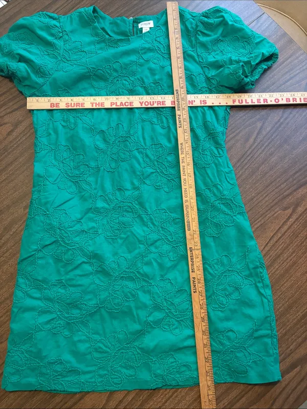 J Crew Size 10 Dublin Green Eyelet Puff Sleeve Floral Embroidery Dress - Image 4