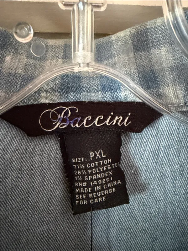 Baccini Blue Gingham Plaid Denim Button Front Sleeveless Vest. Size PXL - Image 3