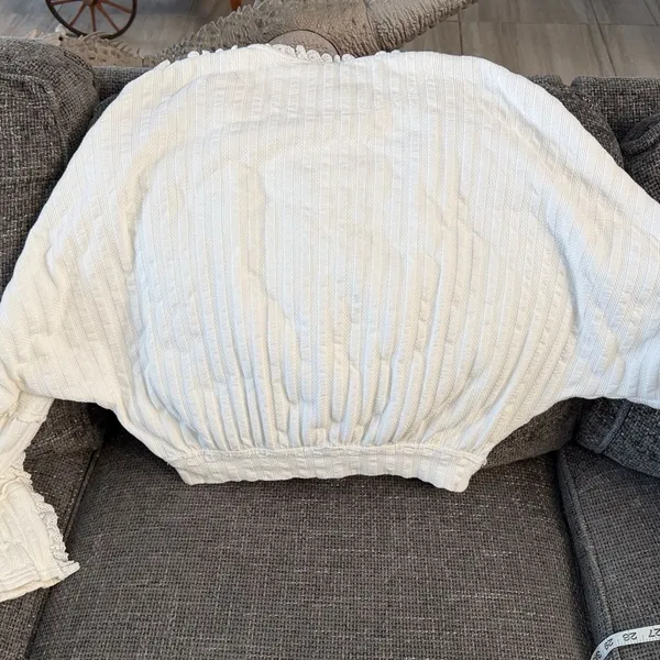 White Ruffled Women's knit top by Free People “More Romance” white medium - Image 6