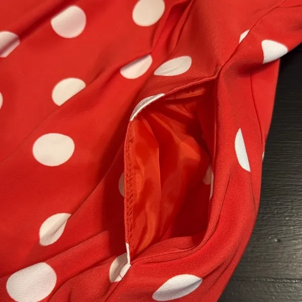 Dressbarn Red White Polka‎ Dot Dress Sleeveless Fit Flare Pockets Retro Size 4 - Image 6