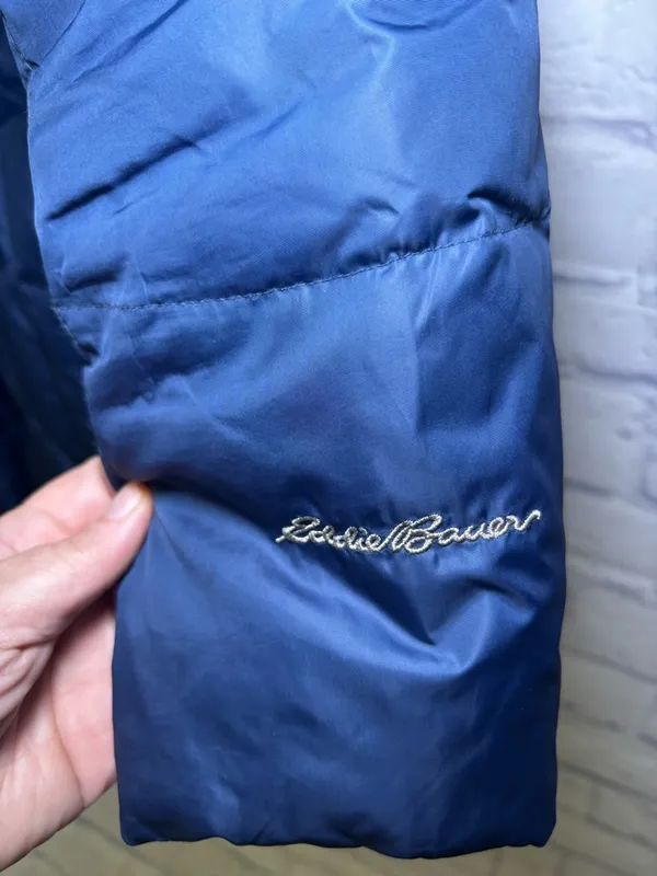 Eddie Bauer Goose Down Filled Hooded Womens Trench Coat Parka Small Blue Winter - Image 7