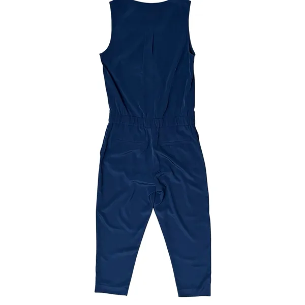 J.Crew Navy Blue Trench Jumpsuit One Piece Pants Crop Silky Sz 2 Pockets Career - Image 6