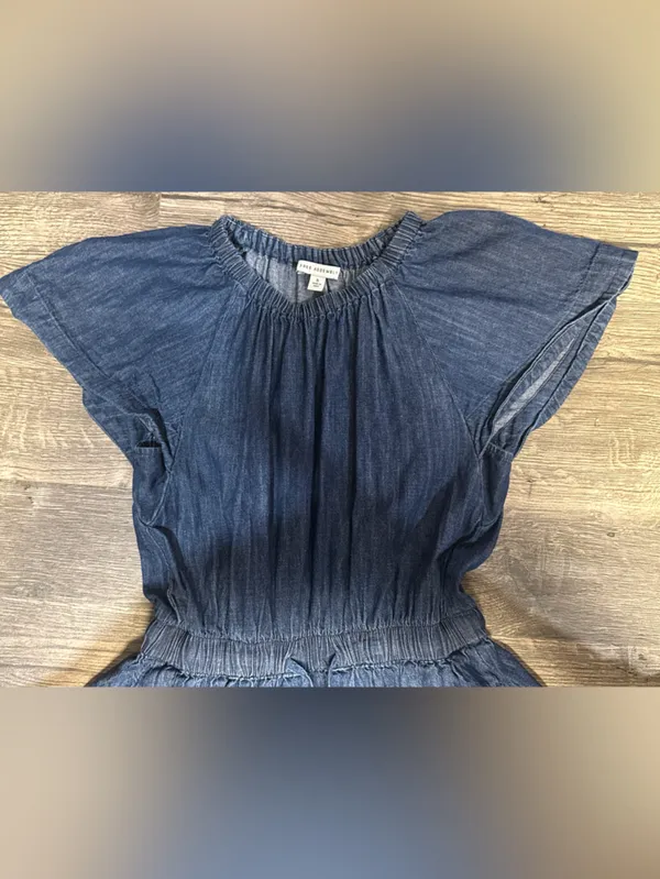 Free Assembly Chambray Denim Cotton Dress Small Flutter Sleeve Boho Casual - Image 4