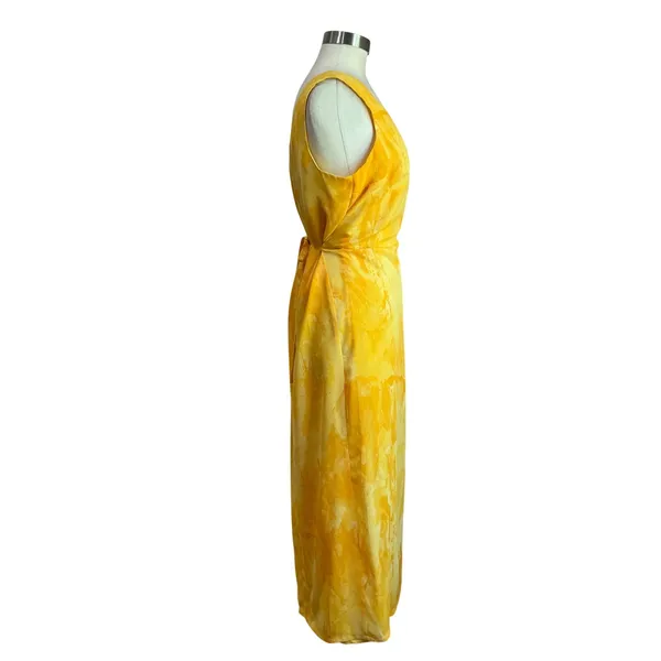 VTG Joseph Ribkoff Yellow Watercolor Midi Dress Sleeveless Art Print 12‎ - Image 3