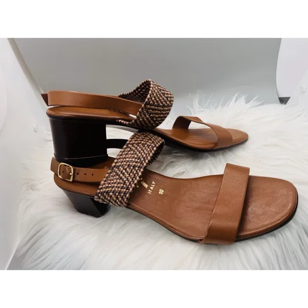Italian Shoemakers Sandal Womens Size 10 Brown Woven Slingback Italy Block Heel - Image 3