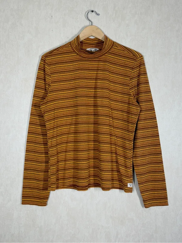 Toad&Co Women’s Piru Mock Neck Longsleeve Shirt Lightweight Multicolor Stripe XL - Image 3