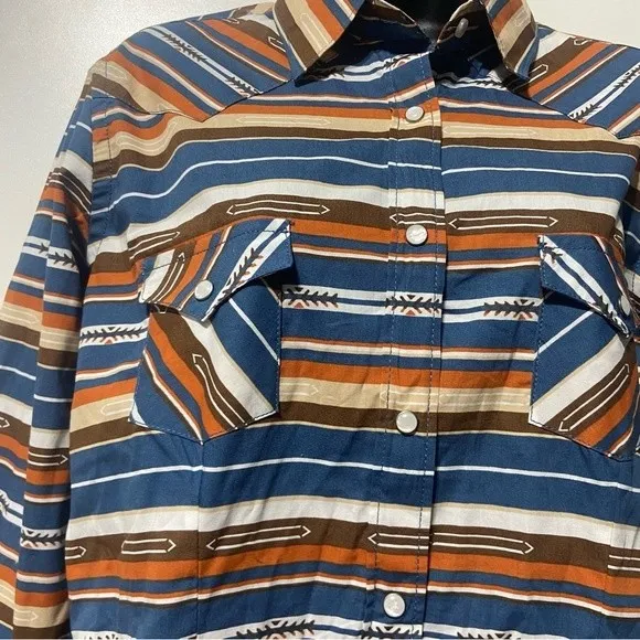 Panhandle Western Long Sleeve Serape Shirt Size Medium NWT Button Snaps Orange - Image 4