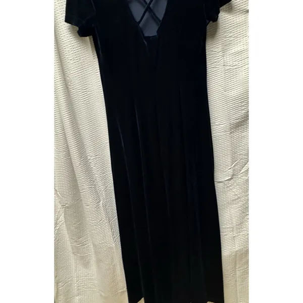 Vintage Caren Desiree Co. Deep‎ Navy Blue Velvet Maxi Dress Size 10 Fitted Flair - Image 10