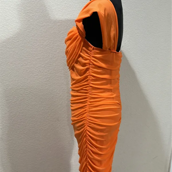 Orange Ruched Draped Dress Size L - Image 5