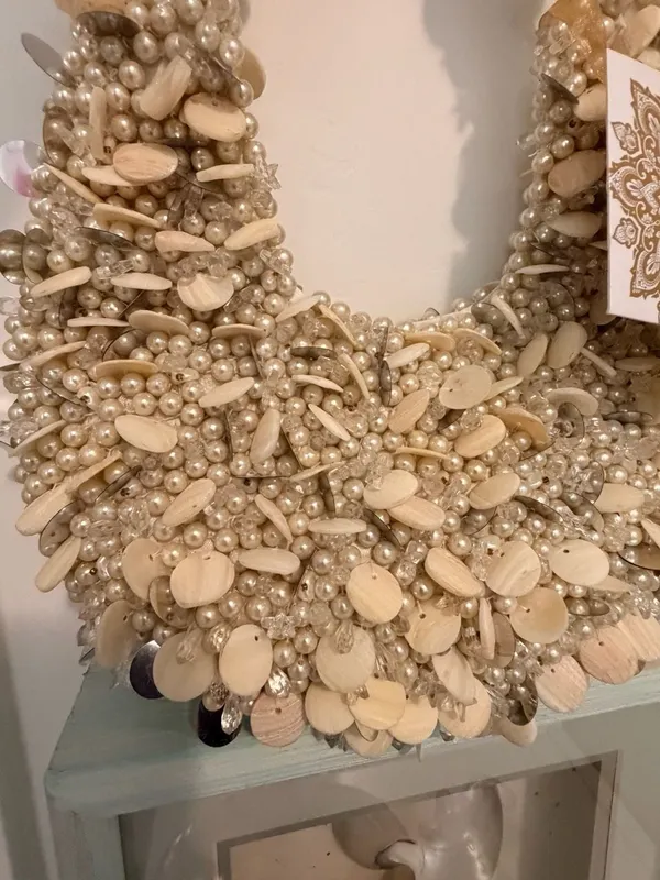 Handmade Pretty Coastal Mermaidcore Pearl & Seashell Beaded Hobo Shoulder Bag - Image 5