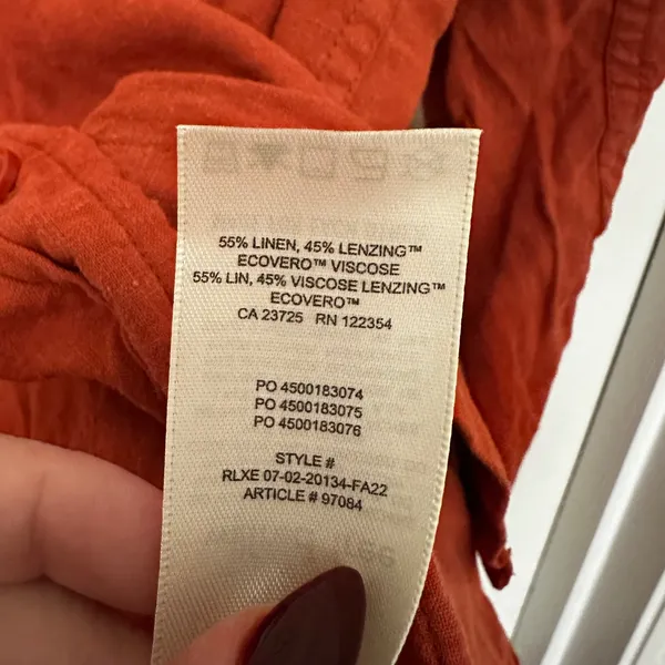 Wilfred Free x Aritzia | Women's Linen Blend Orange Red Button Down Shirt, S - Image 6