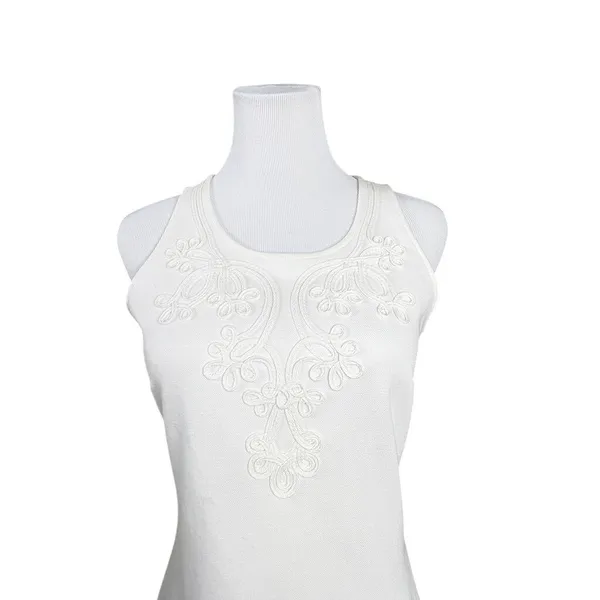 Lilly Pulitzer Foster‎ Pique Textured Cotton Shift Dress SMALL White Embroidered - Image 4
