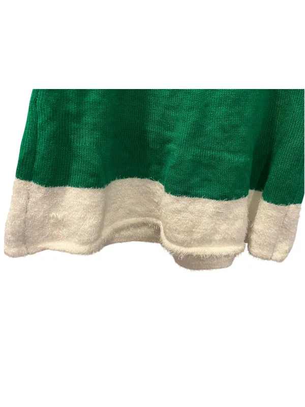 Elf Ugly Christmas Sweater Dress Cold Shoulder Green White Tinsel Trim Small - Image 8
