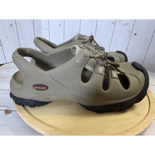 Crocs Swiftwater Mesh Deck Sandals Mens Khaki Tan Closed Toe Fisherman Water - Image 4
