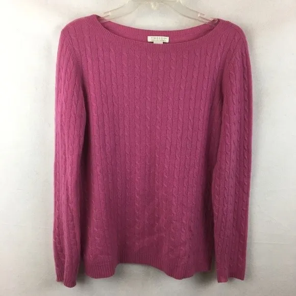 100% Cashmere Pink Ribbed Crew Neck Long Sleeve Sweater by Tweeds M - Image 3