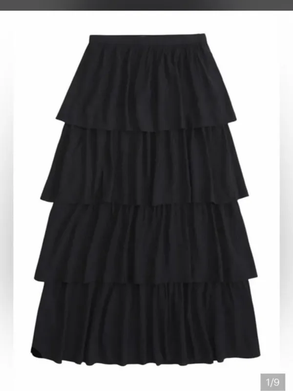 Abercrombie & Fitch Black Tiered Ruffle Maxi Skirt Boho Goth Cottagecore Size: S - Image 2