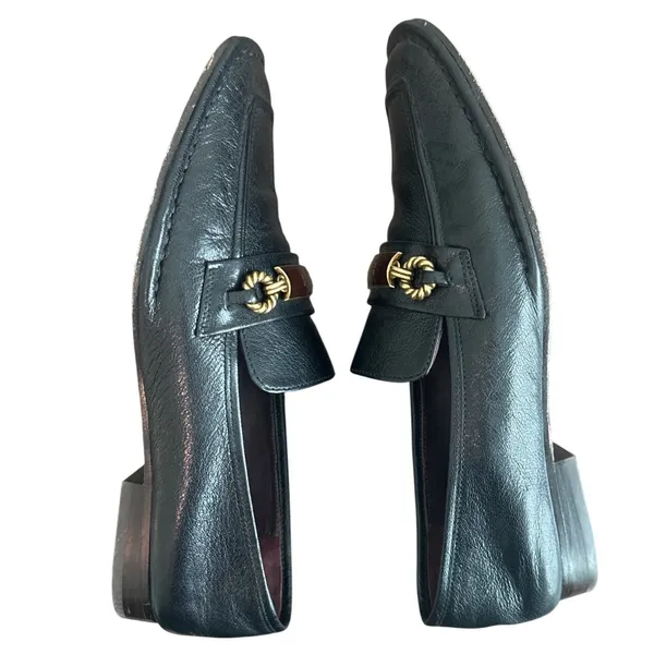 Tory Burch Perrine Loafer Black Leather Horsebit Enamel Gold Size 7.5 - Image 6
