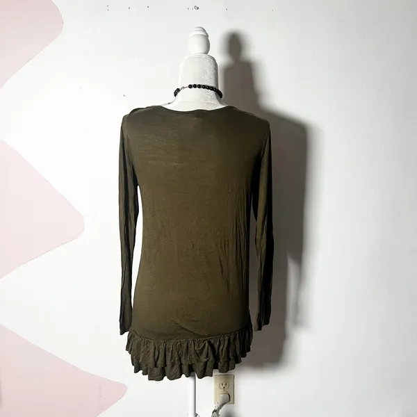 Vtg y2k 2000s Fairy Grunge Top Small Olive Green Ruffles Goth Whimsigoth - Image 2