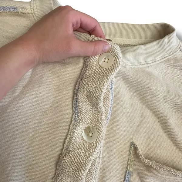 Free People Cream Cropped Boxy Cardigan L Rainbow‎ Stitch Oversized Top - Image 7