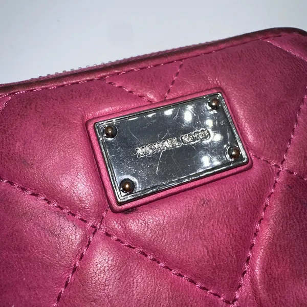 Michael Kors Quilted Pink Leather Small Zip Around Wallet Silver Tone Hardware - Image 4