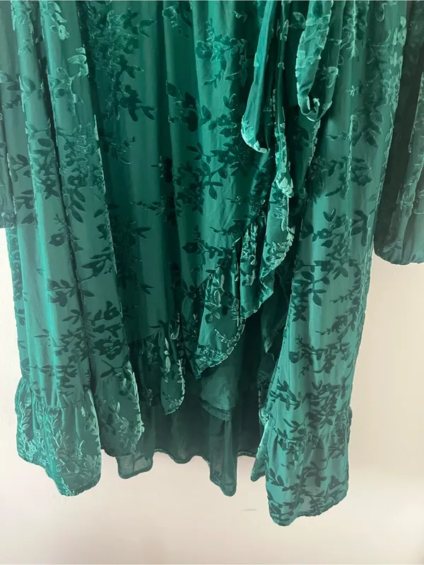 Draper James Green Floral Burnout Velvet Wrap Midi Dress XXL Romantic Holiday - Image 4