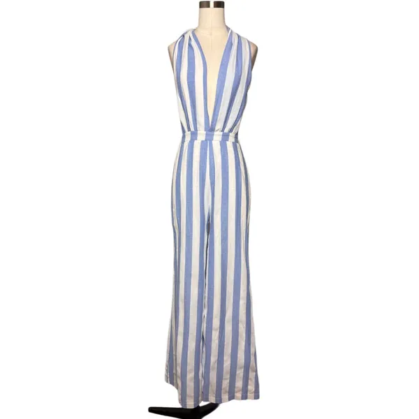 Superdown Kia Striped Jumpsuit in Blue & White - Image 4
