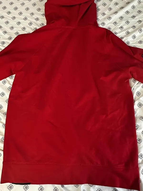 Reebok Fleece Hoodie, Red Drawstring Pockets black logo collared womens medium - Image 4
